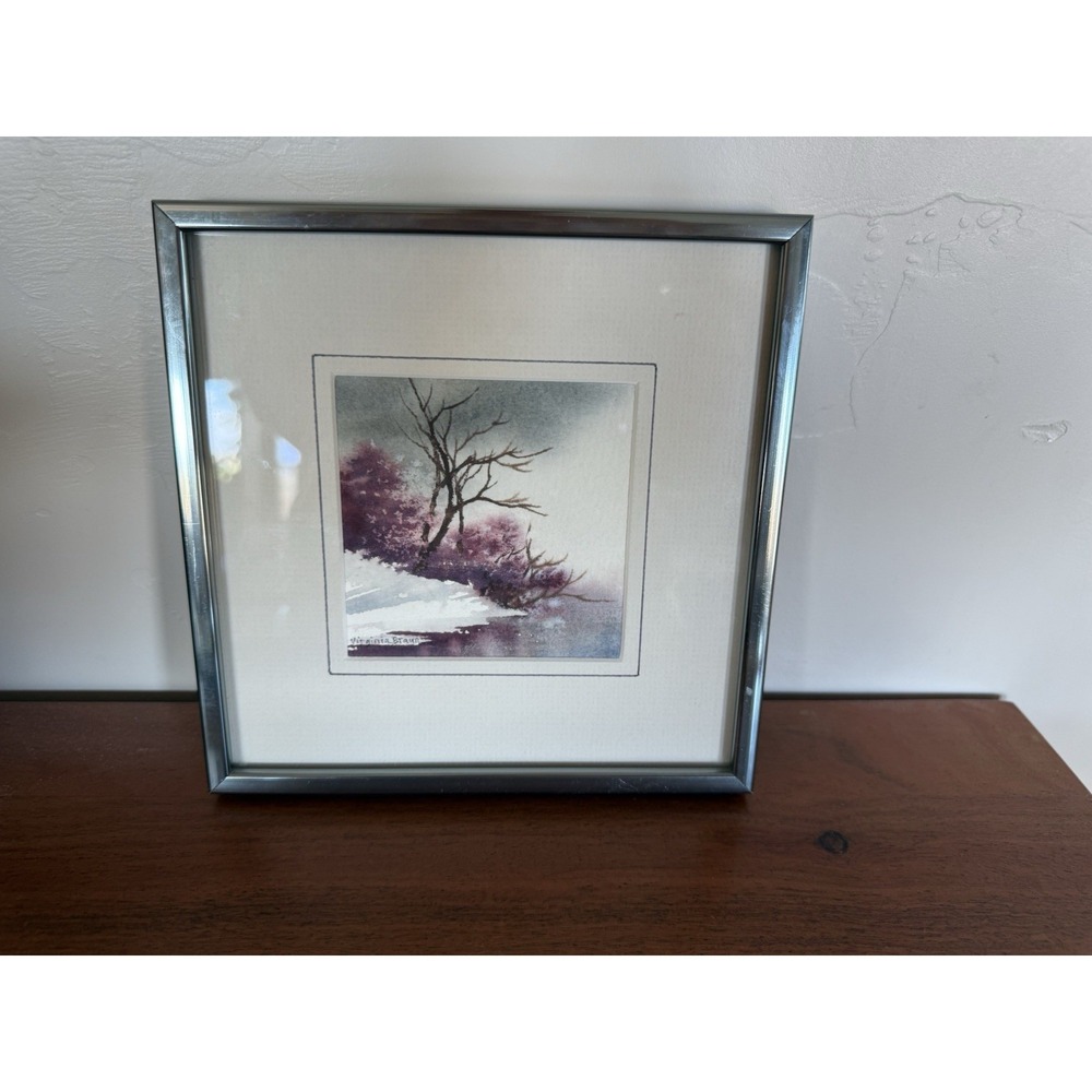 Virginia Braun Original Watercolor Winter Scene Painting Signed Framed